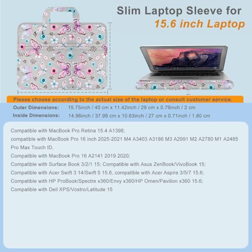 Laptop Case 15.6 inch Shoulder Bag, Durable Shockproof Protective Computer Carrying Briefcase with Multi-Pockets and Strap Compatible with Most 15.6 inch Notebooks,Butterfly - color: Butterfly, size: 15.6"