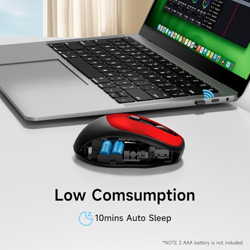 memzuoix Wireless Mouse, 2.4GHz Nano Receiver, 3 DPI Levels (800/1200/1600), 6 Buttons, Compatible with PC/Mac/Laptop - Red - color: red