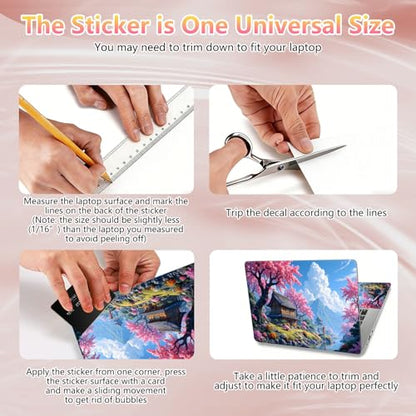 Laptop Skin Sticker Decal 12" 13" 13.3" 14" 15" 15.6",Waterproof Scratch Resistant Vinyl,Reusable Easy to Apply,for MacBook HP Dell Notebooks Netbooks Laptop,2 Wrist Pads,Cherry Blossom House - color: Cherry Blossom House