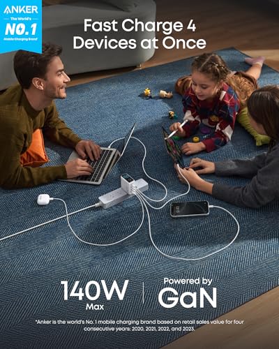 Anker 140W Max 4-Port GaN Charging Blocks,Smart Display for MacBook Charger | Fast Charger USB C Power Adapter with Touch Controls for Macbook Pro,iPad,iPhone 17/16 Series(Include 5FT Cable,Non-Battery) - color: Silver