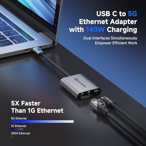 Cable Matters USB C to 5Gb Ethernet Adapter with 140W Charging | 5000Mbps Ethernet to USB C, Compatible with USB4, Thunderbolt 5/4, MacBook, Laptops, and USB-C Devices