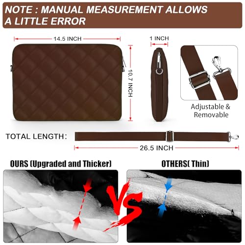 Puffy Quilted Laptop Sleeve with a Removable Shoulder Strap Compatible with MacBook Air/Pro, 13-13.3 inch Notebook, Compatible with MacBook Pro 14 inch M3 M2 M1 Chip 2023-2021 - color: Sleeve - Coffee, size: 13-13.3 inch