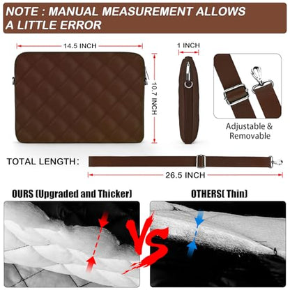 Puffy Quilted Laptop Sleeve with a Removable Shoulder Strap Compatible with MacBook Air/Pro, 13-13.3 inch Notebook, Compatible with MacBook Pro 14 inch M3 M2 M1 Chip 2023-2021 - color: Sleeve - Coffee, size: 13-13.3 inch