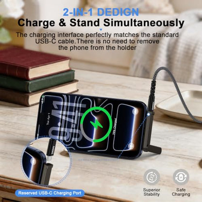 240W USB-C 90°Degree Invisible Phone Stand with USB C Adapter,2Pack 2 in 1 Type C Male to Female Adapter with Foldable Phone Desk Stand Holder for iPhone 17 Pro Max/16/15/Samsung/Pixel/Gaming