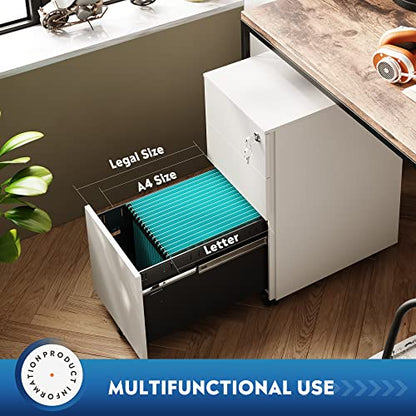DEVAISE Slim File Cabinet with Lock, 3 Drawer Mobile Filing Cabinet for Legal/Letter/A4 Size, Fully Assembled Except Wheels, White - color: White, size: 17"D x 12"W x 24"H