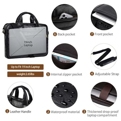 Faux Leather Messenger Bag for Men 17-17.3 Inch: Laptop Bag Briefcase Computer Handbags Shoulder Crossbody Bag with Padded Laptop Sleeve for Work College Travel, PU Black - color: Pu Black