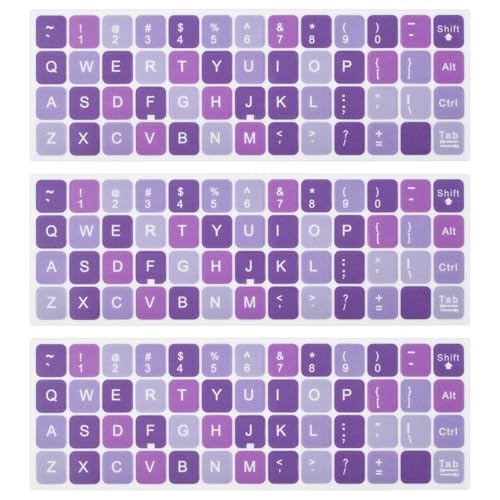 Universal English Keyboard Stickers - 3PCS Replacement English Alphabet Keyboard Stickers with Purple Matte Background Black Lettering for Computer Laptop Notebook Desktop