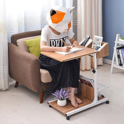 Overbed Table with Wheels Adjustable Height Small, Mobile Laptop Bedside Table, Living Room Sofa Side Table, Mobile Trolley Table for Bedroom, Hospital, Living Room(Black) - color: Black