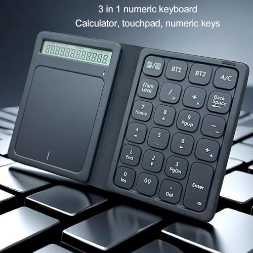 ciciglow Bluetooth Number Pad, Rechargeable Wireless Numeric Keypad Foldable 23 Keys with Calculator Touchpad External Numpad Keyboard Data Entry