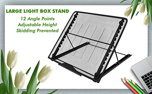 Fayet Large Version Adjustable Light Pad Stand, 12 Angle Points Skidding Prevented Holder for XP-Pen Artist, Compatible with 10" ~ 17" Notebooks, Drawing Monitor/Huion A2 A3 Light Board