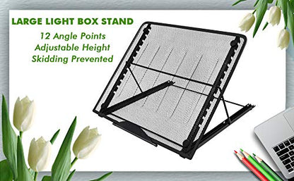 Fayet Large Version Adjustable Light Pad Stand, 12 Angle Points Skidding Prevented Holder for XP-Pen Artist, Compatible with 10" ~ 17" Notebooks, Drawing Monitor/Huion A2 A3 Light Board