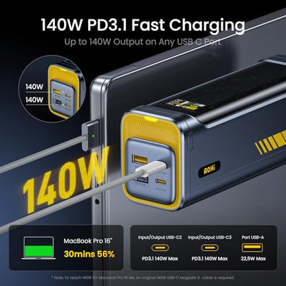 AOHI 140W PD3.1 Laptop Power Bank 40000mAh Fast Charging Station, The Future Starship 2 in 1 Camping Large Portable Charger for MacBook Pro/Air, iPad Pro, iPhone 16 Pro Max,Galaxy,Steam Deck, Grey