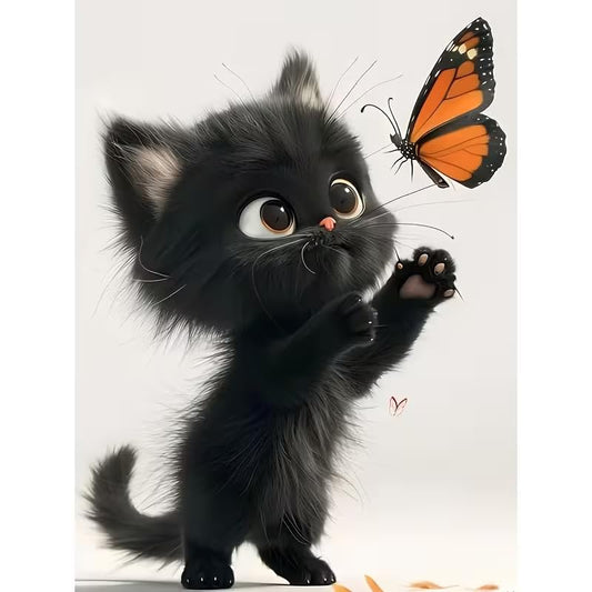 Lovely Cat and Butterfly PVC Vinyl Car Decals Stickers Waterproof Self-Adhesive Decals for Cars, Laptops, Trucks, Motorcycles Wall Window Luggage Scratch Cover Door Decor Sticker