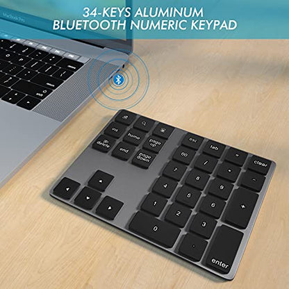 Foloda Bluetooth Numeric Keypad, Aluminum Rechargeable 34-Keys Wireless Number Pad External 10 Keys Numpad Data Entry Compatible for Laptop MacBook Mac Windows - color: Black
