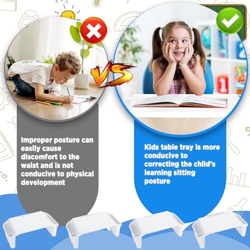 Leinuosen 6 Pcs Kids Lap Desk Tray with Storage Plastic Breakfast Laptop Trays with Side Pockets and Slot Portable Lap Bed Table for Writing Eating Game Classroom Snacks Boy Girl (White) - color: White