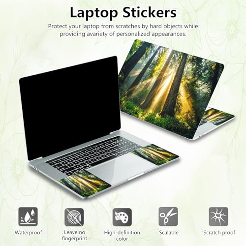Laptop Skin Sticker Decal, Universal Reusable Vinyl Laptop Cover for 12" 13" 13.3" 14" 15" 15.4" 15.6" Notebook PC, Reusable Waterproof Scratch-Resistant with 2 Wrist Pads,Forest Tree Sunshine - color: Forest Tree Sunshine