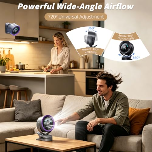 Portable Clip on Fan, Rechargeable USB Desk Fan with Turbo Airflow, 100 Speeds LED Display, 360° Rotation, Small Quiet Battery Powered Fan for Stroller Outdoor Travel Camping Golf Cart, Grey - color: Grey