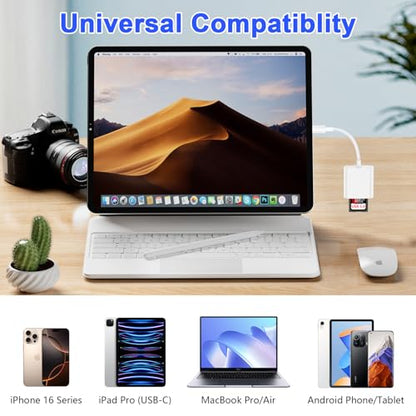 for iPhone 17e 17 Air 17 Pro Max, SD Card Reader for iPhone 16e 16 Pro Max Plus 15 iPad Mac, USB C Micro SD Card Adapter Camera Memory Card Reader for SD,Micro SD,SDHC,SDXC,TF Card,Micro SDHC,UHS-I/II