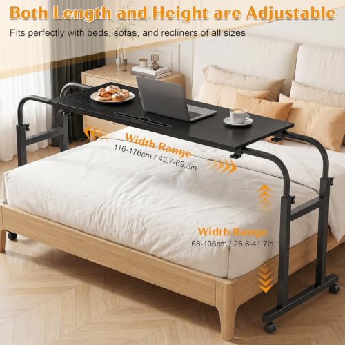 Overbed Table with Wheels, Adjustable Height and Length Bed Desk, Mobile Laptop for Bed, Recliner and Sofa, Rolling Hospital Tray Table for Adults and Seniors Black 40x80cm - color: Black 40x80cm