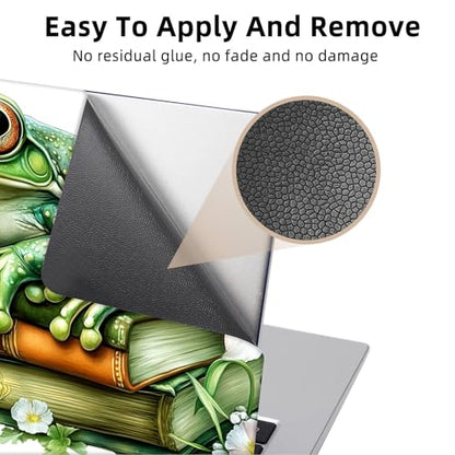 Aesthetic Laptop Skin Cover,12-15.6 Inch Universal Vinyl Sticker Decal,Frog Books Flowers Waterproof Scratch-Resistant Notebook Wrap,Removable Residue-Free Protector - color: Frog Books Flowers