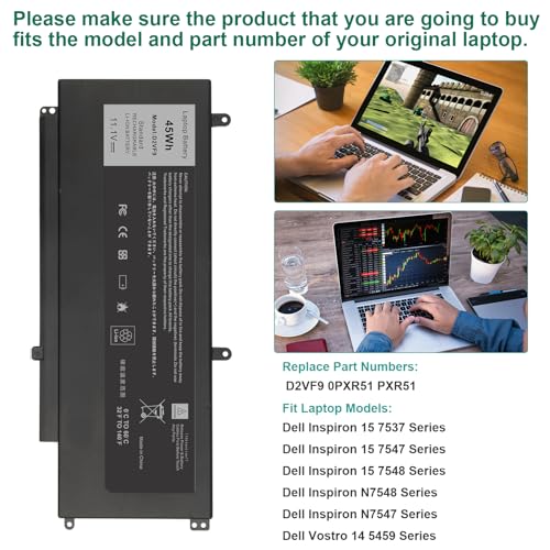 Fancy Buying D2VF9 Laptop Battery Replacement for Dell Inspiron 15 7547 7548 D2VF9 0PXR51 PXR51-11.1V 45WH - size: 10.19*4.21*0.24inch D2VF9