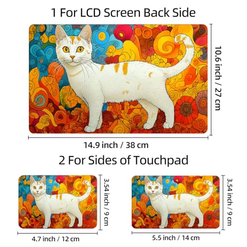 Universal Laptop Skin Sticker Decal, 12"-15.6" Aesthetic Vinyl Wrap, White Cat Psychedelic Swirls Waterproof Notebook Cover Art Protector for MacBook HP Dell Lenovo, Fits 13" 14" 15" 15.6" - color: White Cat Psychedelic Swirls