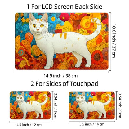 Universal Laptop Skin Sticker Decal, 12"-15.6" Aesthetic Vinyl Wrap, White Cat Psychedelic Swirls Waterproof Notebook Cover Art Protector for MacBook HP Dell Lenovo, Fits 13" 14" 15" 15.6" - color: White Cat Psychedelic Swirls