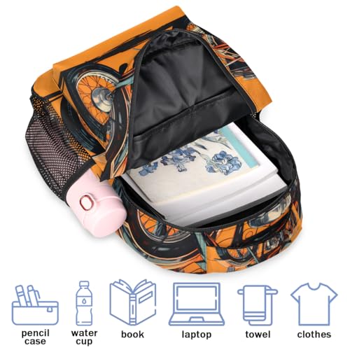 Motorcycle Theme Backpack for Women Men Shoulder Computer Laptop Adults Backpack Sports Hiking Gym Workout Travel Casual Daypack