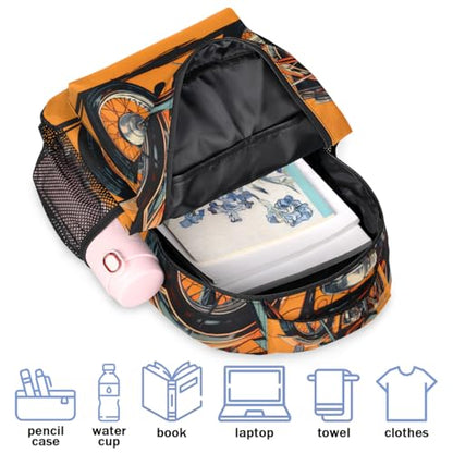Motorcycle Theme Backpack for Women Men Shoulder Computer Laptop Adults Backpack Sports Hiking Gym Workout Travel Casual Daypack