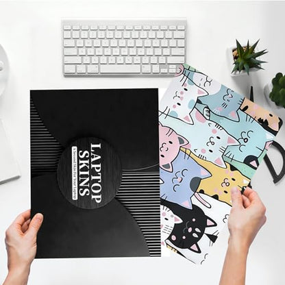 Universal Laptop Skin Sticker with 2 Wrist Pad Skins, Waterproof Scratch Resistant Vinyl Laptop Cover Decal, Cut to Fit for 11–15.6 Inch MacBook HP Dell Lenovo, Cat Family - color: Cat Family