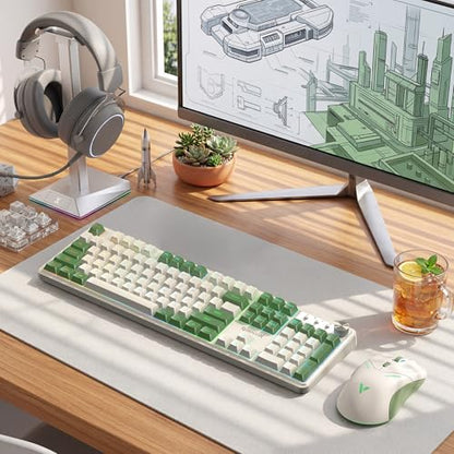Redragon RM104 Wireless Gaming Keyboard with Knob, Tri-Mode BT/2.4G/USB-C RGB Computer Keyboards, 4000mAh Battery, Programmable Software Support, Anti-Ghosting, Compatible with PC Mac - White & Green - color: White-Green