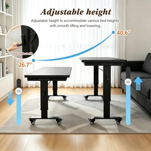 Overbed Table Adjustable Height，Overbed Table with 360° Wheels, Rolling Over The Bed Desk,Over Bed Desk with Wheels Queen, for Bedroom, Living Room, Hospital Use (Black, 70.8in/180cm) - color: Black, size: 70.8in/180cm