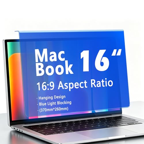 for MacBook 16 Inch Blue Light Blocking Screen Filter, Anti Glare Laptop Screen Protector, UV Eye Protection, Removable No Adhesive Hanging Design, Easy Install for Widescreen Display (1, MacBook 16" (370×260mm)) - size: MacBook 16" (370×260mm)