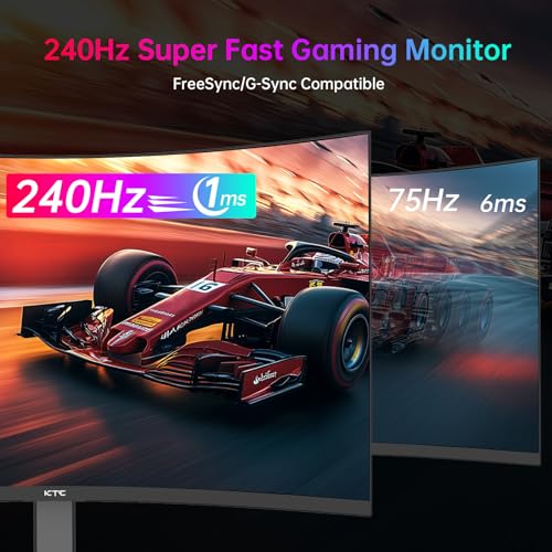 KTC 32 Inch 240Hz Curved Gaming Monitor, 2K 1440P Computer PC Monitor 1000R | Adaptive Sync, 1ms Frameless, 122% sRGB, HDMI, DisplayPort, Tilt Adjustable, H32S25E - color: Black, size: 32" 2K Curved 240Hz