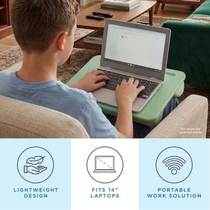 LAPGEAR Compact Lap Desk – Sage Green, Fits 14" Laptops | Microbead Cushion, Built-In Pencil Slot, Carry Handle, Fits Standard Letter-Size Paper (8.5" × 11") - color: Sage Green, size: 14″ Laptop (Compact)