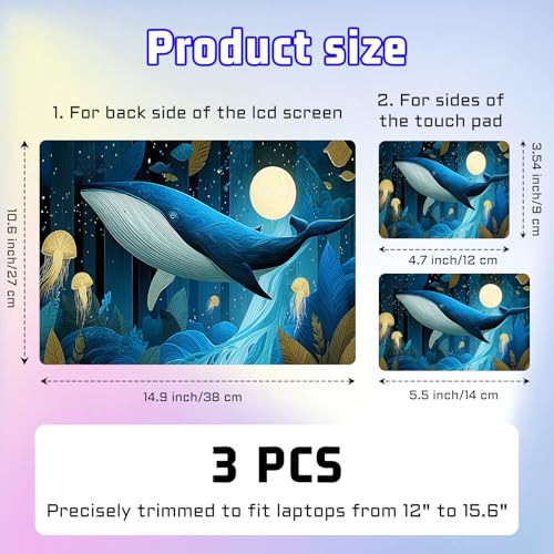 Universal Laptop Skin Sticker Decal, Compatible with MacBook HP Dell Lenovo 12"-15.6", Reusable Vinyl Notebook Cover 3PCS Set, High-Recognition Film-Dreamy Blue Whale & Jellyfish - color: Dreamy Blue Whale & Jellyfish