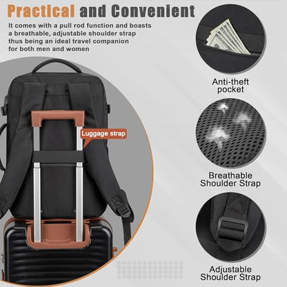 40L Travel Backpack, Flight Approved Carry On Laptop Backpack | Water-resistant, Personal Item Travel Bag, Fits 15.6/17.3 inch Laptop, Hiking, Camping, Business, Commute, Men & Women - color: Black, size: Large