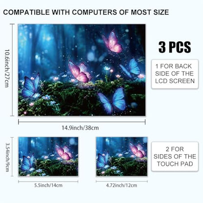 3Pcs Butterfly Laptop Skin Sticker Universal Removable Vinyl Stickers Fits for 12.1 13 14 15.6 16 Inch Waterproof Notebook Decal Cover Gift - color: dark blue