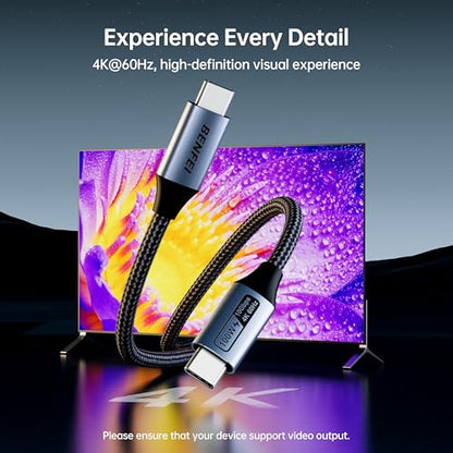 BENFEI USB C to USB C Monitor Cable(4K@120Hz), 100W PD Fast Charge, 10Gbps Data Transfer, 3ft Tangle-Free Silicone USB-C Cable [Aluminum Shell, Woven Design]