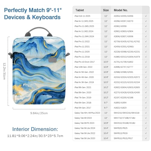 MoKo 9-11 Inch Tablet Sleeve Bag Handle Carrying Case with Shoulder Strap | Fits iPad Pro/Air/A16 11-inch, iPad 10th 10.9-inch, iPad 9/8/7th 10.2-inch, iPadAir 5/4th 10.9-inch, Cloudy Blue - color: Cloudy Blue, size: 9-11 inch