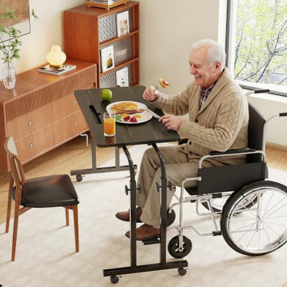 Furist Overbed Table with Wheels Laptop Desk Cart Table Over The Bed Table Adjustable Height and Length for Hospital and Home use