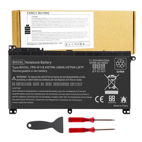 BI03XL Laptop Battery for HP Pavilion X360 13-U M3-U 13-u000 M3-U001DX M3-U103DX 13-U100TU 13-U118TU Stream 14-AX 14-ax010wm ON03XL 0N03XL 844203-855 TPN-W118 HSTNN-LB7P HSTNN-UB6W 843537-541 - size: 7.94*3.96*0.24inch BI03XL