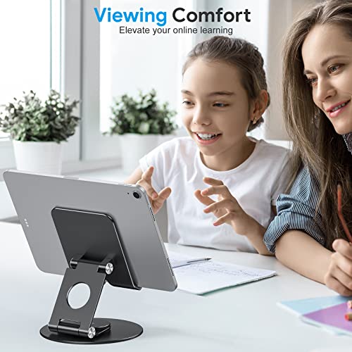 OMOTON Swivel Tablet Stand for iPad with 360 Rotating Base, Foldable Adjustable Holder for Drawing, Compatible with iPad Pro/Air/Mini and More, Black Gray | Aluminum Foldable Mount with Rotating Base, Desk Kitchen Drawing Travel, Fits iPad Pro/Air Samsung