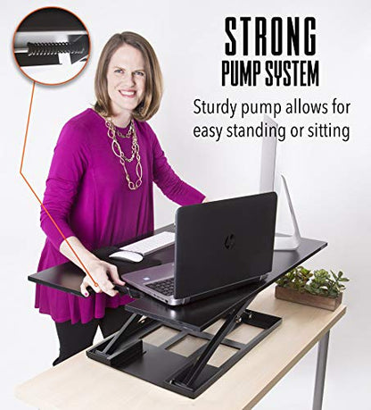 Stand Steady X-Elite Pro XL, Ergonomic Adjustable Height Standing Desk Converter, Extra Large Sit to Stand Laptop Desk Riser, Easily Fits 2 Computer Monitors, Raises Desk Height 7 to 16-inches (Black)