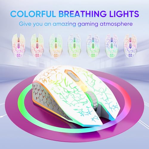 MELOGAGA Wireless Bluetooth Gaming Mouse, RGB Rechargeable, Silent, White | Dual-Mode Bluetooth & 2.4G, Rechargeable Battery, RGB Lighting, Silent Click, 3 DPI Levels for PC Laptop Desktop Mac - color: White