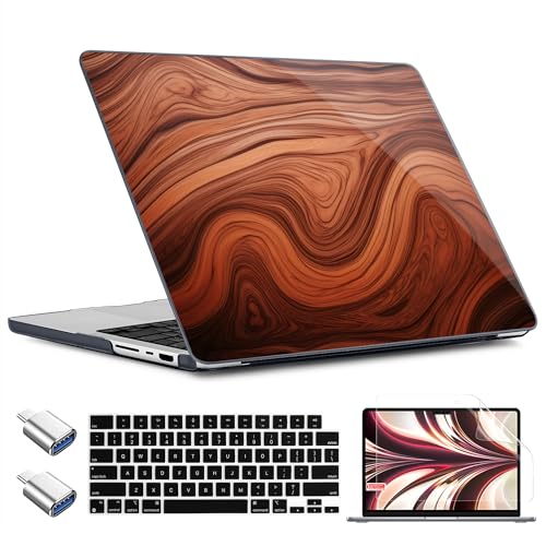 TWOLSKOO Compatible with MacBook Pro 14 inch Case M5 2026 2025-2021 Release M4 M3 M2 M1 Pro/Max Chip, Plastic Hard Shell & Keyboard Cover & USB C to USB Adapter & Screen Film, Wood Grain - color: Wood Grain