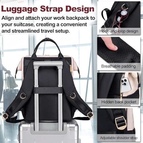 Otevan 15.6 Inch Laptop Backpack for Women, Work Backpack with Lunchbox, Insulated Backpack Cooler, Teacher Nurse Travel Backpack for Women, Beige/Black, 24009 - color: Beige/Black