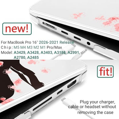 TWOLSKOO for MacBook Pro 16 Inch Case 2023 2022 2021 Release M2 A2780 M1 A2485 M1 Pro/Max, Hard Shell Case & Keyboard Cover & Screen Protector for Mac Pro 16" with Touch ID, Cherry Blossoms - color: Cherry Blossoms