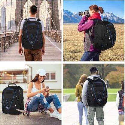 18.4 Laptop Backpack Men Women, Blue 55-60L Large Laptops Backpack | TSA Friendly Flight Approved and RFID Anti-theft Pocket, Water Resistant Suiltable for Traveling, Men Backpack Large Capacity - color: Black-blue, size: 18inch(21.5*16.3*9.9")