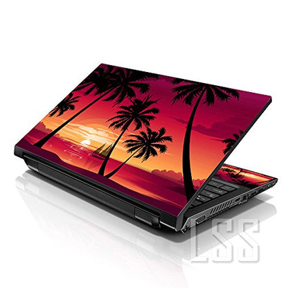 Laptop Sleeve 15" Compatible with Dell, Asus, Acer w/Handle & Adjustable Shoulder Strap & Matching Skin Sticker Compatible with 15" 15.4" 15.6" - Hawaiian Paradise Palm Tree - color: Hawaiian Paradise Palm Tree, size: 15 inch